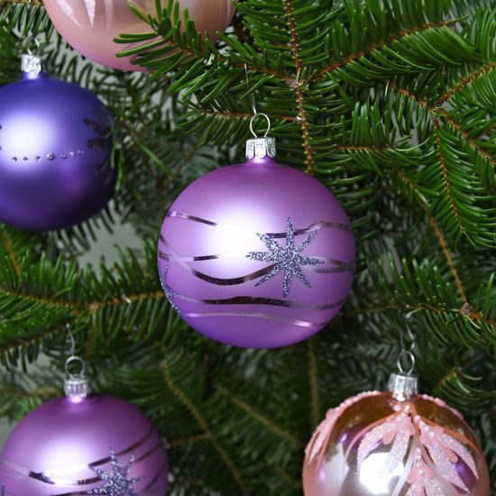 Vánoční skleněné koule 6 ks. sada, 10 cm, Fialová & růžová, České vánoční ozdoby KOULIER