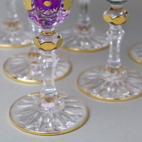 Sklenice na šampaňské 150 ml se smaltovanými kvítky - barevná sada, 6 ks., Bohemia crystal gold