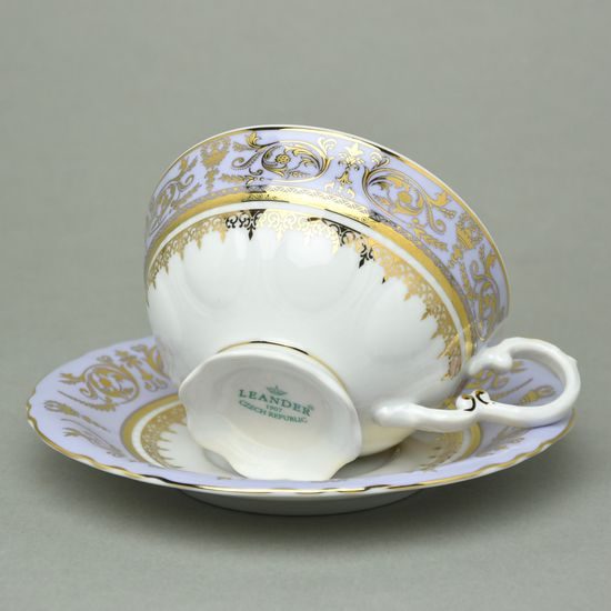 Cup tea 200 ml + sauer 15,5 cm, Sonáta, gold + violet, Leander Loučky