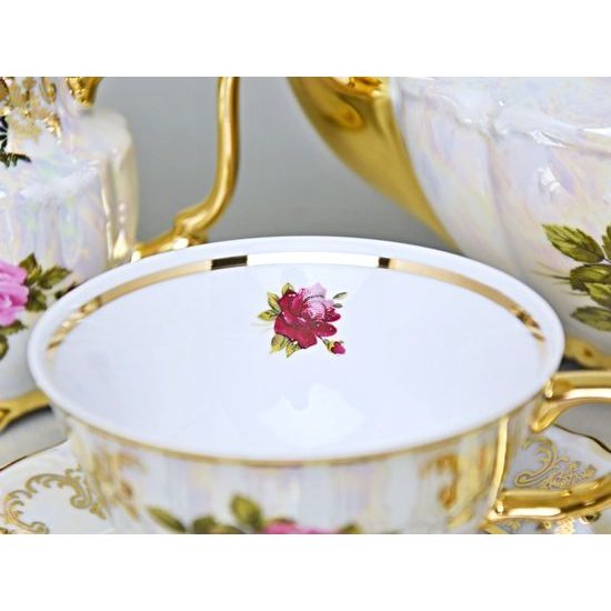 Tea set for 6 pers., Cecily roses, Royal porcelain Bohemia
