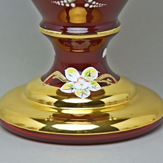Vase 35 cm, RUBY RED glass, gold + enamel, Nový Bor glass