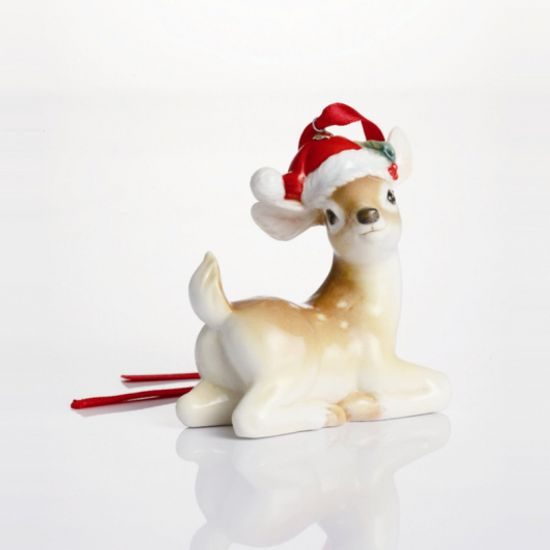 Holiday greetings deer ornament h=7cm, FRANZ Porcelain