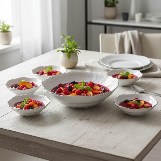 Kompotová souprava pro 6 osob, Thun 1794, karlovarský porcelán, BERNADOTTE mráz, platinová linka