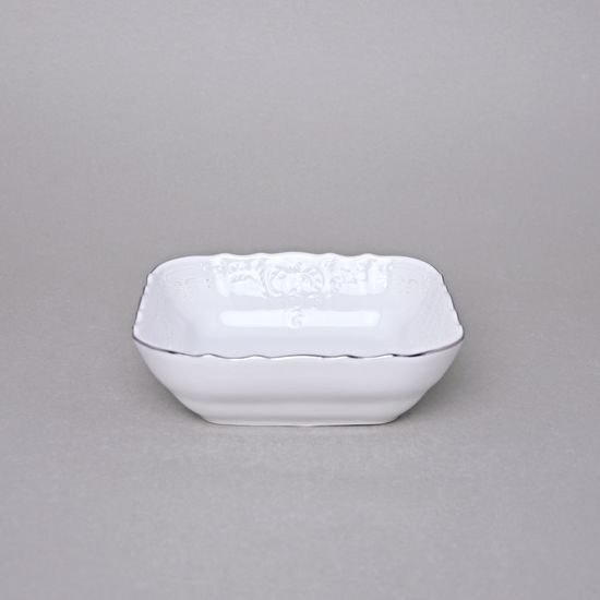 Bowl 16 cm square, Thun 1794 Carlsbad porcelain, BERNADOTTE frost, Platinum line