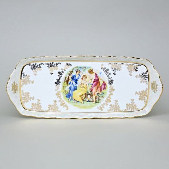 Podnos 4 hr. 36 cm, Tři Grácie, zlatý listr, porcelán QueensCrown