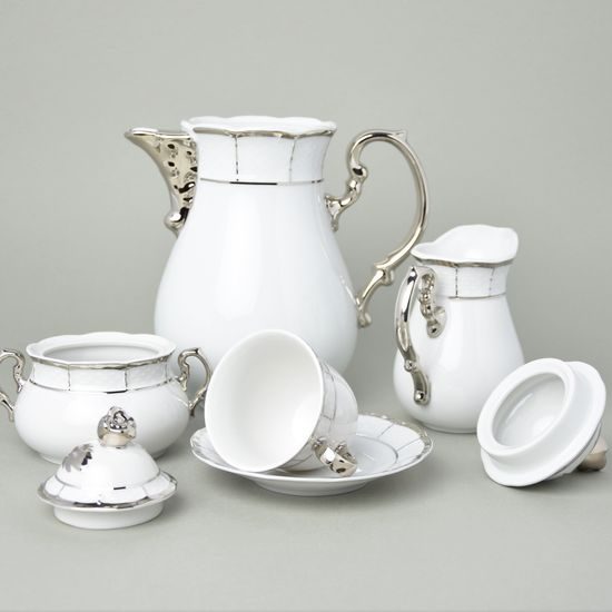 Kávová souprava pro 6 osob, Thun 1794, karlovarský porcelán, MENUET platina
