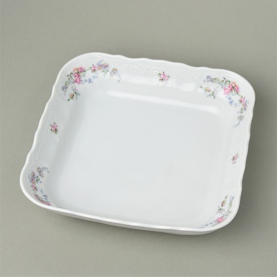 Bowl square 25 cm, Thun 1794 Carlsbad porcelain, BERNADOTTE climbing roses