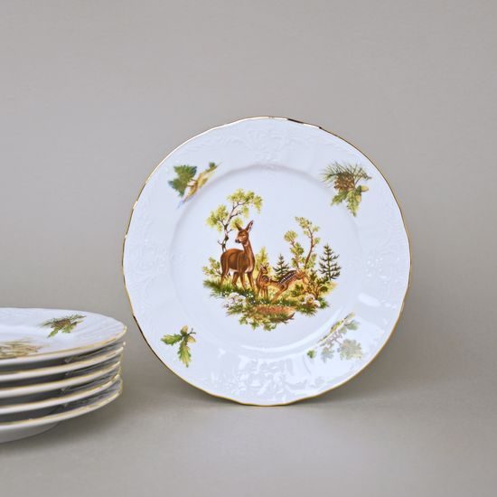 Plate dessert small 17 cm, set of 6 pcs., Thun 1794 Carlsbad porcelain, BERNADOTTE hunting