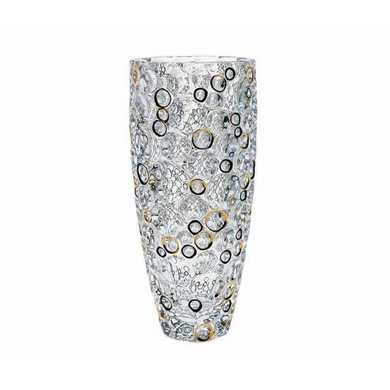 Crystal vase Lisboa 35 cm with gold-black circles, Jihlava Glassworks Bohemia 1845