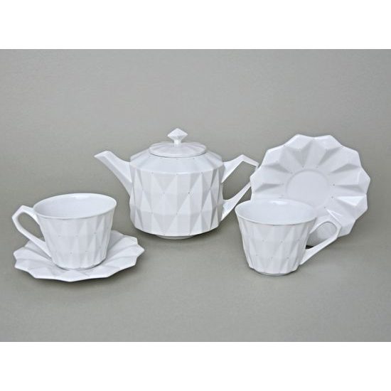 Tea / Coffee Set for 2 pers, Diamond Translucent, Goldfinger Porcelain