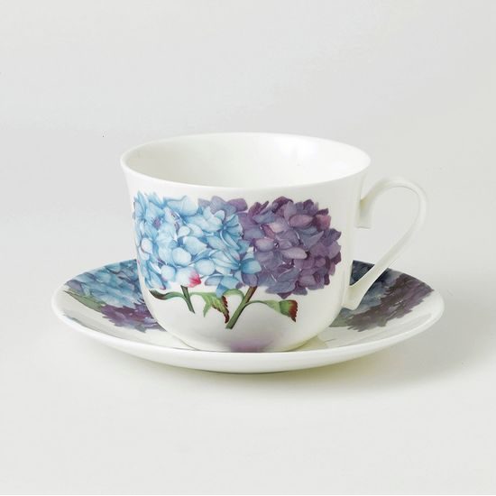 Hydrangea: Cup 420 ml and saucer breakfast, Roy Kirkham, Fine Bone China