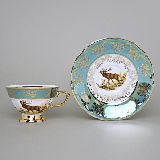 Tea cup 200 ml + saucer, Hunting - Green, Carlsbad