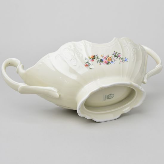 Fruit bowl with handles 36 cm, Thun 1794 Carlsbad porcelain, BERNADOTTE ivory + flowers