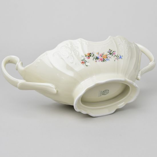 Fruit bowl with handles 36 cm, Thun 1794 Carlsbad porcelain, BERNADOTTE ivory + flowers