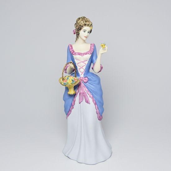 Lady With Basket, Blue-pink colors - darker version 10 x 11 x 28 cm, Pastel, Porcelain Figures Duchcov