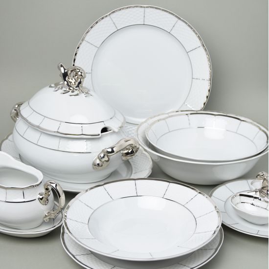 Jídelní souprava pro 6 osob, Thun 1794, karlovarský porcelán, MENUET platina