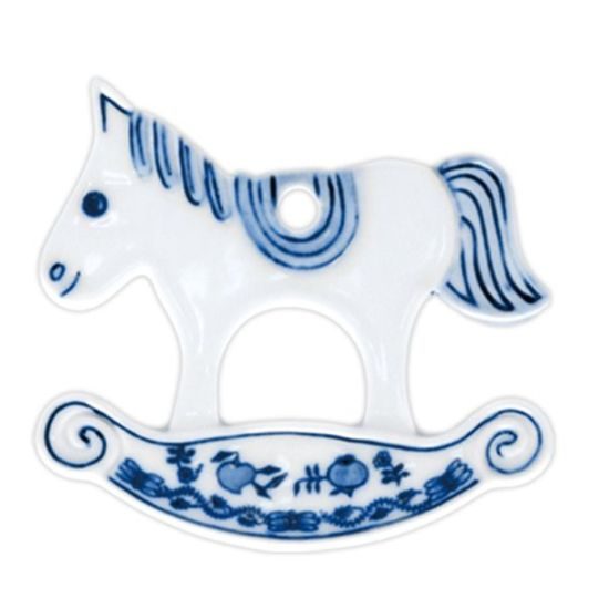 Christmas decoration - Rocking horse 8 x 8,9 cm, Original Blue Onion Pattern