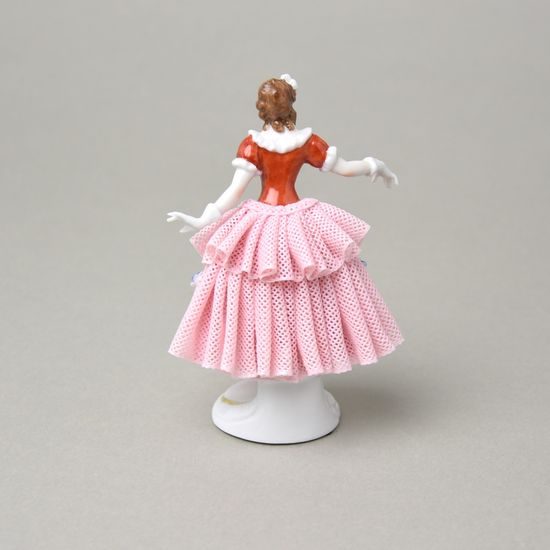 Tanečnice s krajkou 8 x 6 x 12 cm, Kurt Steiner, růžová sukně, Porcelánové figurky Unterweissbacher