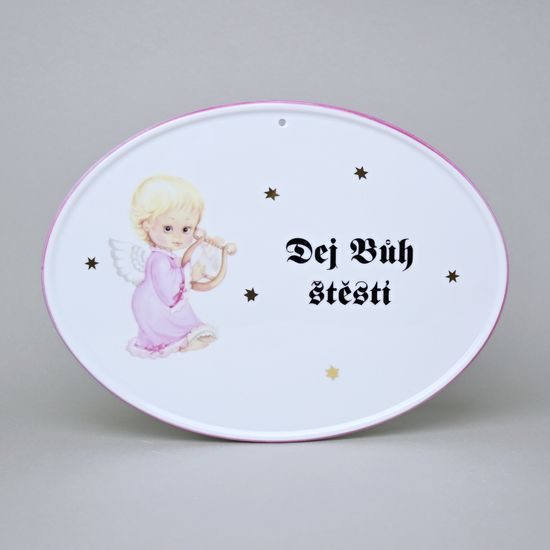 Boží požehnání (cedulka na zeď) 24,5 x 18 cm, Andílek růžový, Český porcelán a.s.