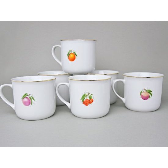 Hrnek Vařák 650 ml, Ovoce + zlatá linka, 6 ks., Český porcelán a.s.