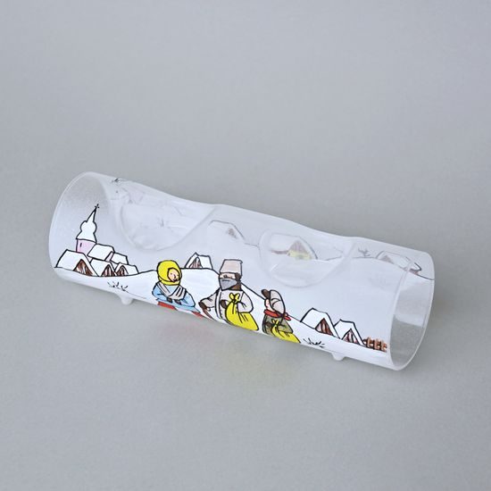 Svícen skleněný na 2 svíčky "Česká zima 1918", ručně malováno, Mija ozdoby