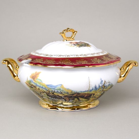 Soup tureen 3 l, hunting - ruby, Carlsbad