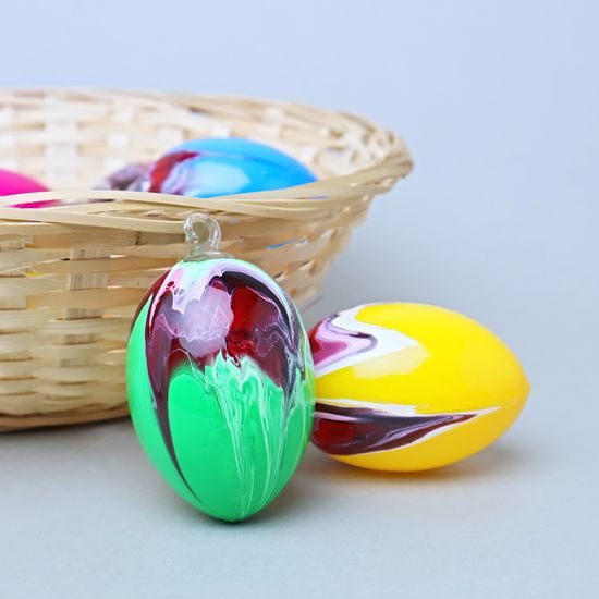 Závěsné velikonoční vajíčko - foukané, barevné, 7 cm, (náhodný výběr dekoru)