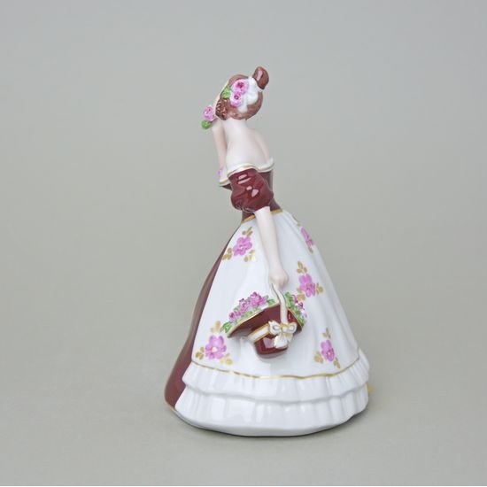 Dívka s kloboukem a růžemi 12 x 14 x 19 cm, purpur, Porcelánové figurky Duchcov