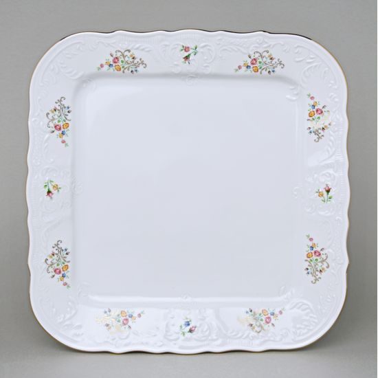 Tray square 26 cm, Thun 1794 Carlsbad porcelain, BERNADOTTE flowers with gold
