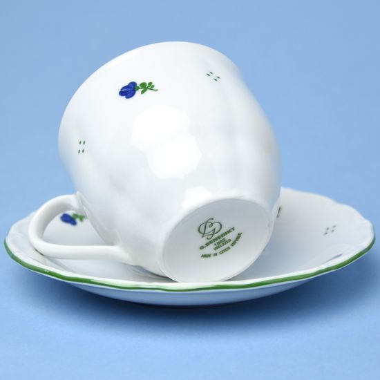 Cup 200 ml tall + saucer 15 cm, Verona blue flowers + green, G. Benedikt 1882