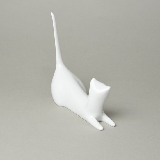 Kočka 19 x 17 (ocas) x 6,5 cm ležící, bílá, Porcelánové figurky Duchcov