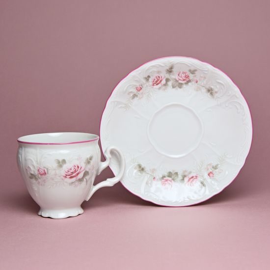 Pink line: Coffee cup and saucer 150 ml / 14 cm, Thun 1794 Carlsbad porcelain, bernadotte