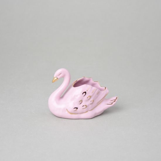 Mistička labuť 11 x 7,5 cm, růžová + zlato, český porcelán