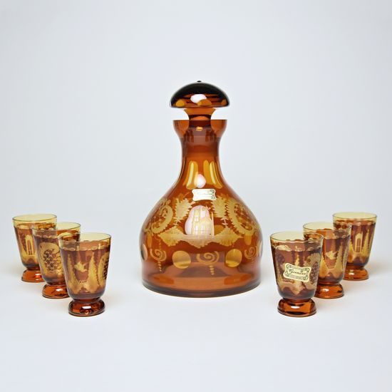 Egermann: Crystal Liqueur Set Amber Yellow Stain, 7 pcs., h: 20 cm