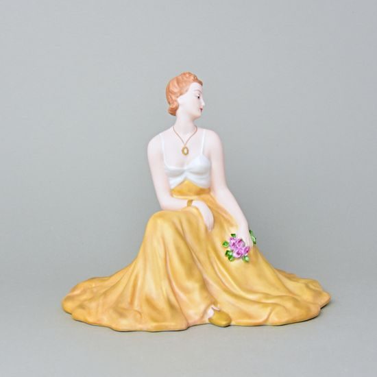 Lady sitting with roses 18 x 23 x 20 cm, Bronz, Porcelain Figures Duchcov