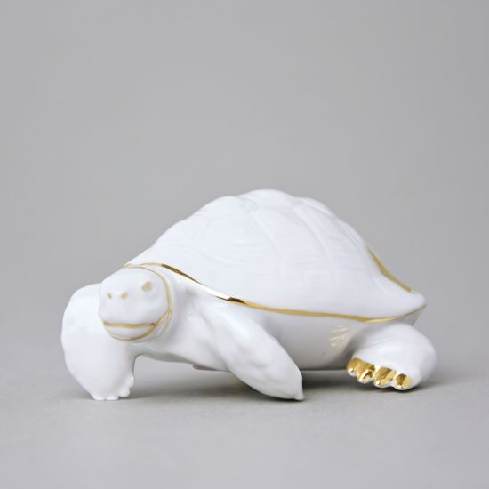 Turtle 9 cm, White + Gold, Ryoal Dux Bohemia