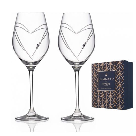 Heart - Set of 2 wine glasses 360 ml, Swarovski Crystal, DIAMANTE