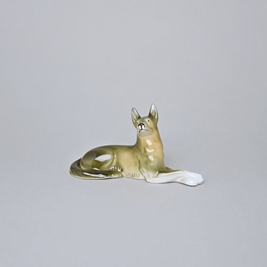 Ležící vlčák 14,5 x 8 x 6 cm, Luxor, Porcelánové figurky Duchcov
