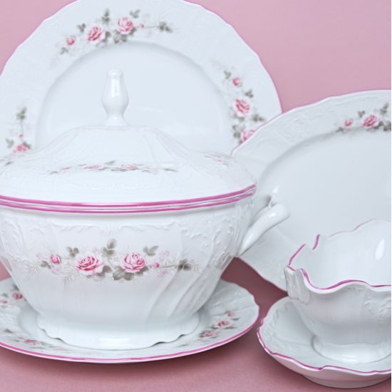 Pink line: Dining set for 6 persons, Thun 1794 Carlsbad porcelain, BERNADOTTE roses