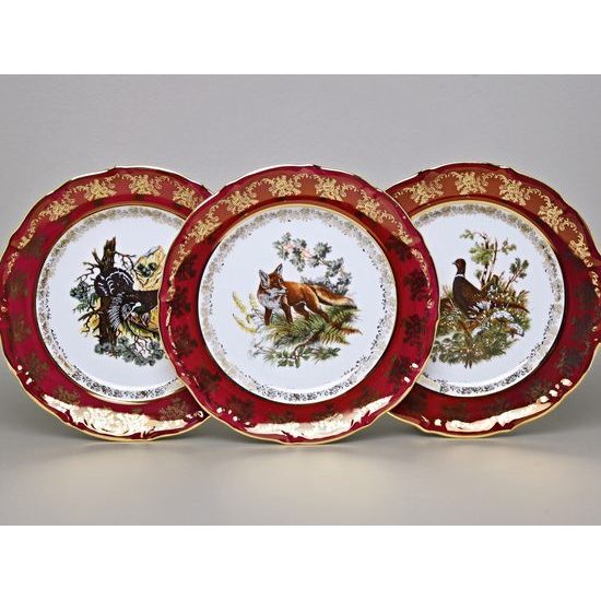 Dinner plate 24 cm, set of 6 pcs., Hunting - ruby red, Carlsbad porcelain