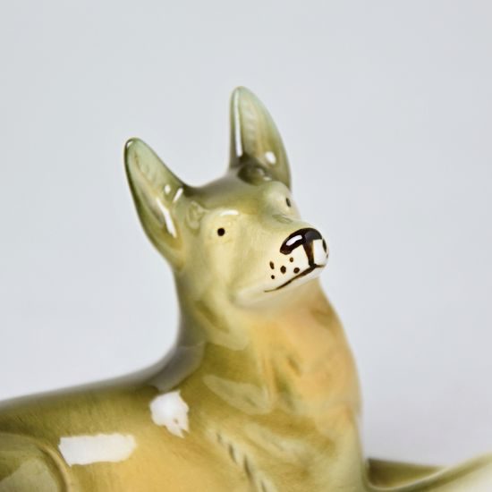 Ležící vlčák 14,5 x 8 x 6 cm, Luxor, Porcelánové figurky Duchcov