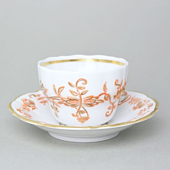 Elegance: Cup 0,21 l + saucer 16 cm, Gold + Orange, Hand-decorated by Vilém Janoušek, Český porcelán a.s