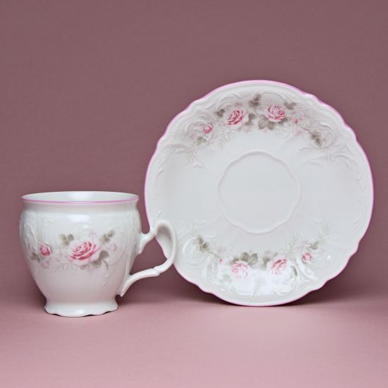 Růžová linka: Šálek a podšálek kávový 220 ml / 16 cm, Thun 1794, karlovarský porcelán, BERNADOTTE růžičky