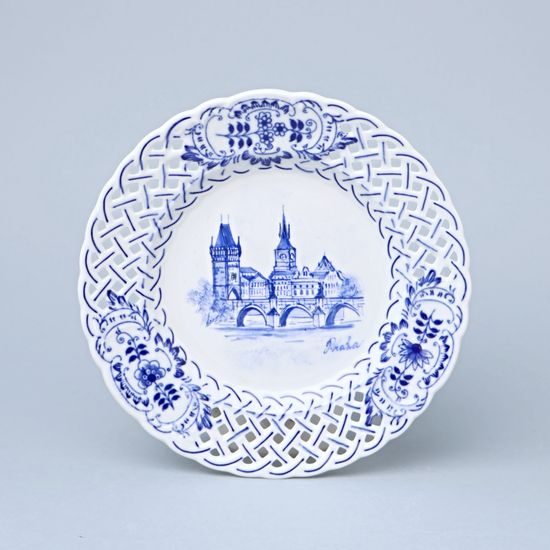 Plate perforated – Prague Monuments (Blue, Random selection), 18 cm, Vilém Janoušek, Original Blue Onion Pattern