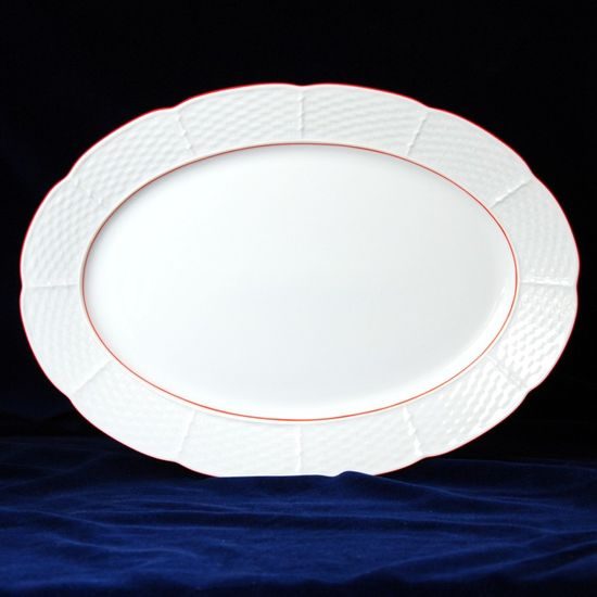 70477: Dish oval 36 cm, Thun 1794 Carlsbad porcelain, Natalie, Red line