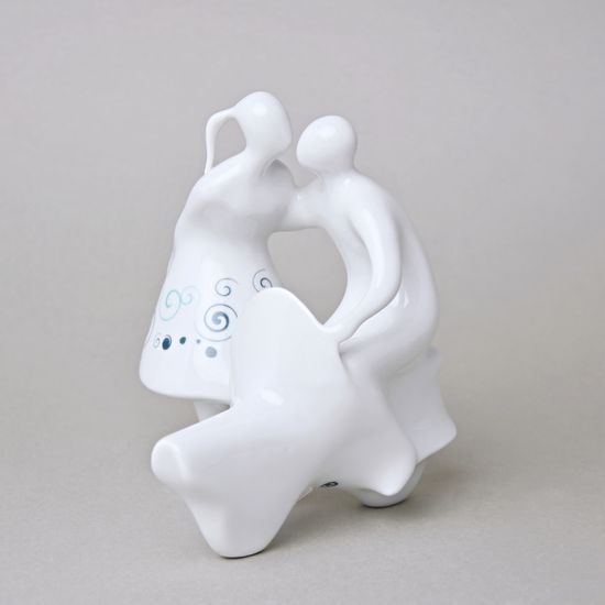 Milenci na skútru 14,5 x 12,5 x 16,5 cm, Bílá + modrá, Porcelánové figurky Duchcov