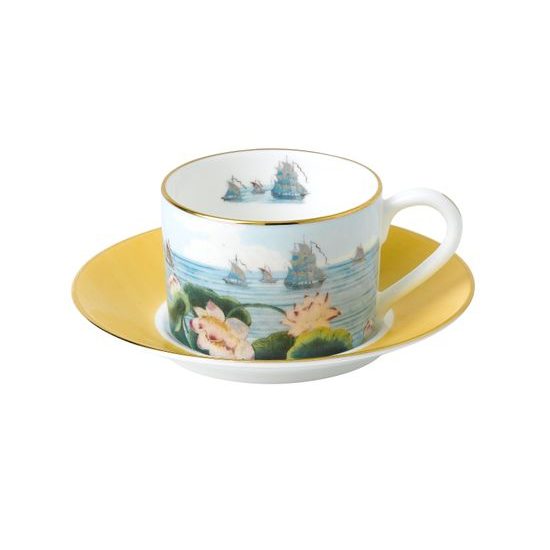 Blenheim Palace - indický pokoj: Šálek 200 ml a podšálek snídaňový, žlutý, anglický kostní porcelán Roy Kirkham