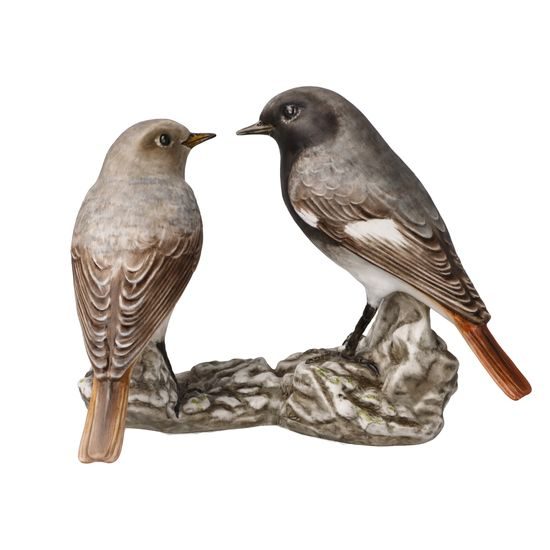 Figurine Bird of the year 2025 Black Redstart pair, 14 / 8,5 / 10,5, porcelain, Goebel