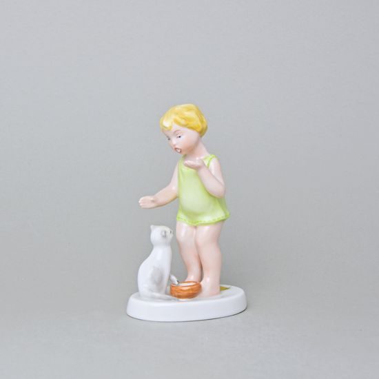 A Girl With Cat, 9,8 x 6,3 x 14,1 cm , Saxe, Porcelain Figures Duchcov