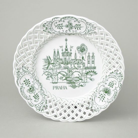 Wall plate perforated / Praha 24 cm, Original Green Onion pattern